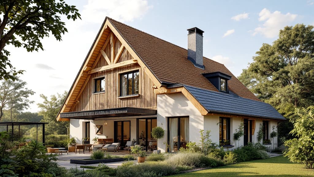 Charpente en bois d'une extension de maison en cours de construction en Haute-Garonne