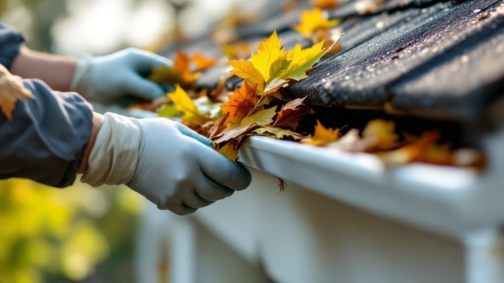 Nettoyage d’une gouttière encombrée de feuilles sur une maison près de Toulouse, entretien régulier des chéneaux