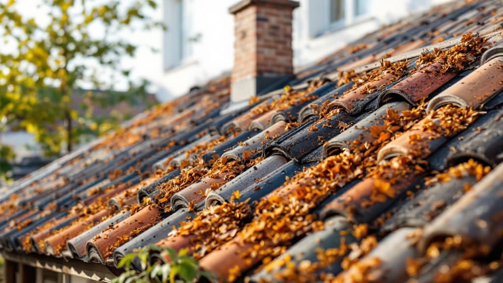 Infiltration d'eau sur un plafond suite à une fuite de toiture, avec trace d'humidité visible