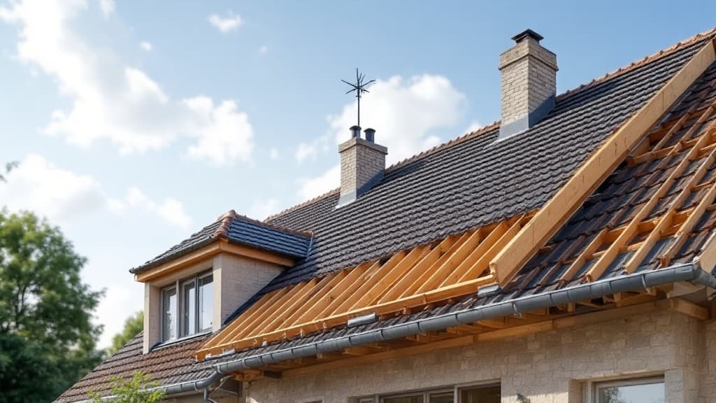 Pose de panneaux isolants sous une charpente en bois dans le cadre d'une rénovation énergétique en Haute-Garonne