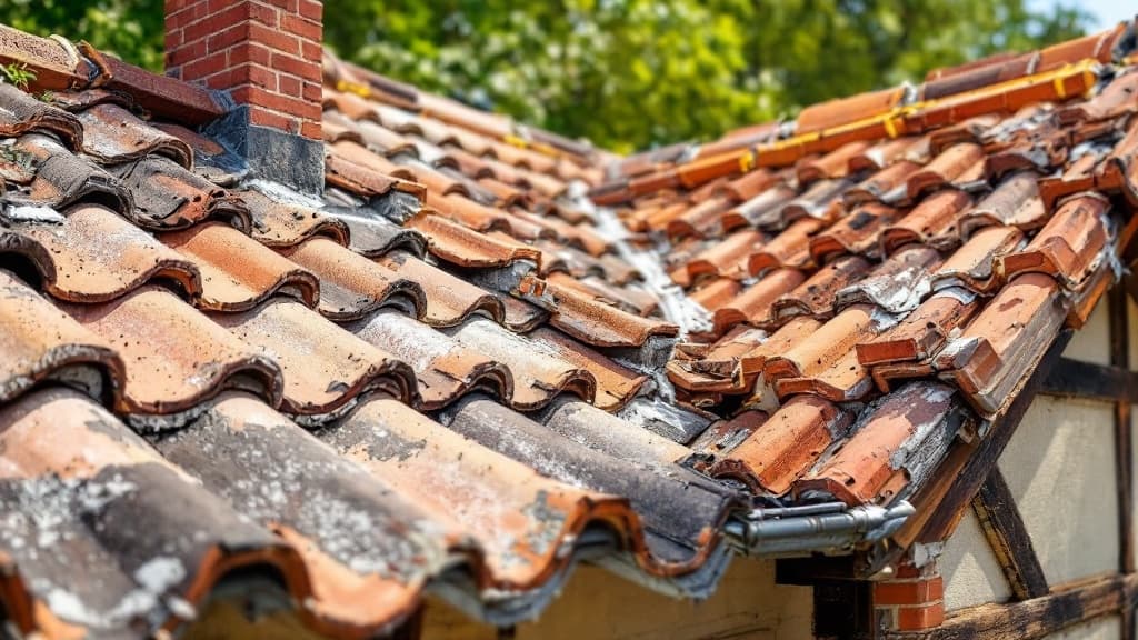 Toiture en tuiles canal d'une maison ancienne en cours de rénovation dans le Sud-Ouest