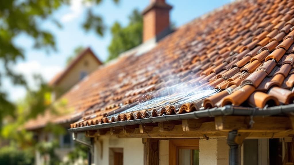 Tache d'humidité sur un plafond causée par une infiltration d'eau par la toiture